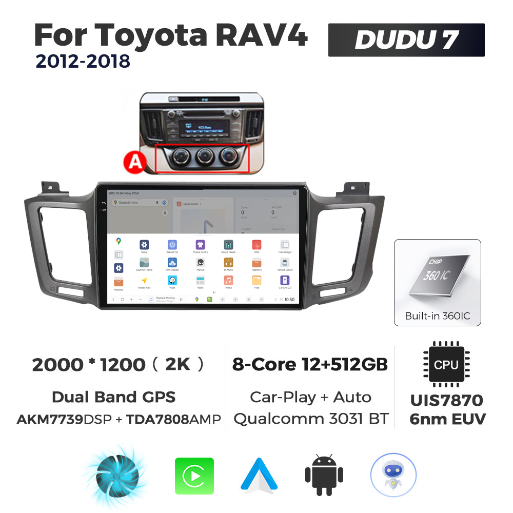 Navigatie Dedicata Toyota RAV4 2012-2018 DUDU7 9" 12GB RAM, 512GB ROM, Octacore, Ecran 2K, CarPlay&AndroidAuto, Android - imagine 4