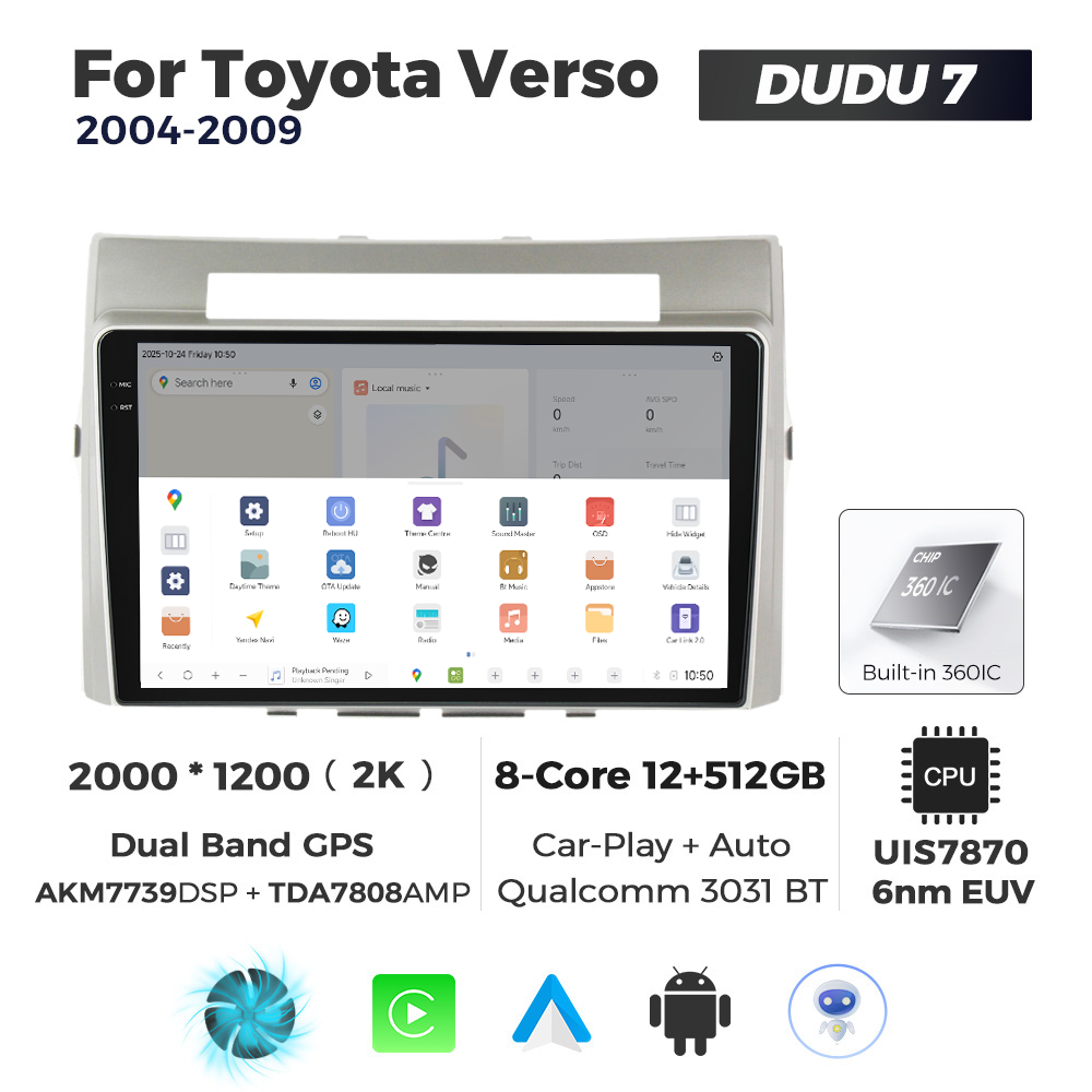 Navigatie Dedicata Toyota Verso 2004-2009 DUDU7 9" 12GB RAM, 512GB ROM, Octacore, Ecran 2K, CarPlay&AndroidAuto, Android - imagine 4