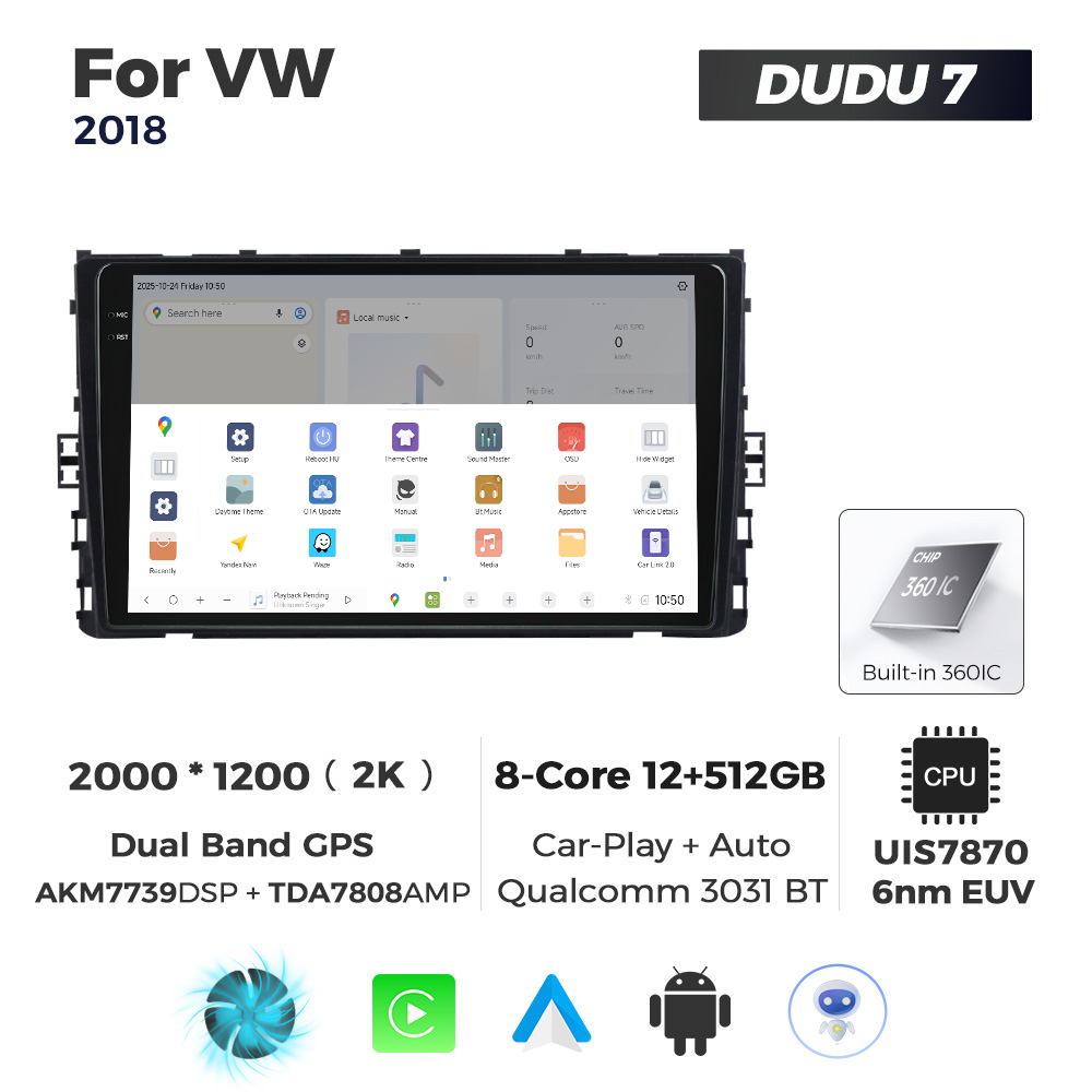 Navigatie Dedicata Volkswagen 2018+ DUDU7 9" 12GB RAM, 512GB ROM, Octacore, Ecran 2K, CarPlay&AndroidAuto, Android - imagine 4