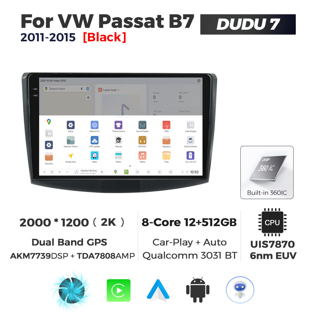 Navigatie Dedicata Volkswagen Passat B6/B7 Negru 2005-2015 DUDU7 10" 12GB RAM, 512GB ROM, Octacore, Ecran 2K, CarPlay&AndroidAuto, Android - imagine 4