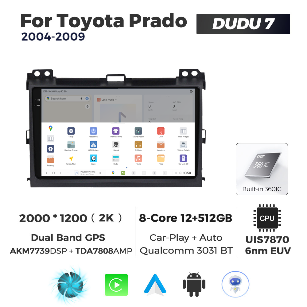 Navigatie Dedicata Toyota Prado 2004-2009 DUDU7 9" 12GB RAM, 512GB ROM, Octacore, Ecran 2K, CarPlay&AndroidAuto, Android - imagine 4