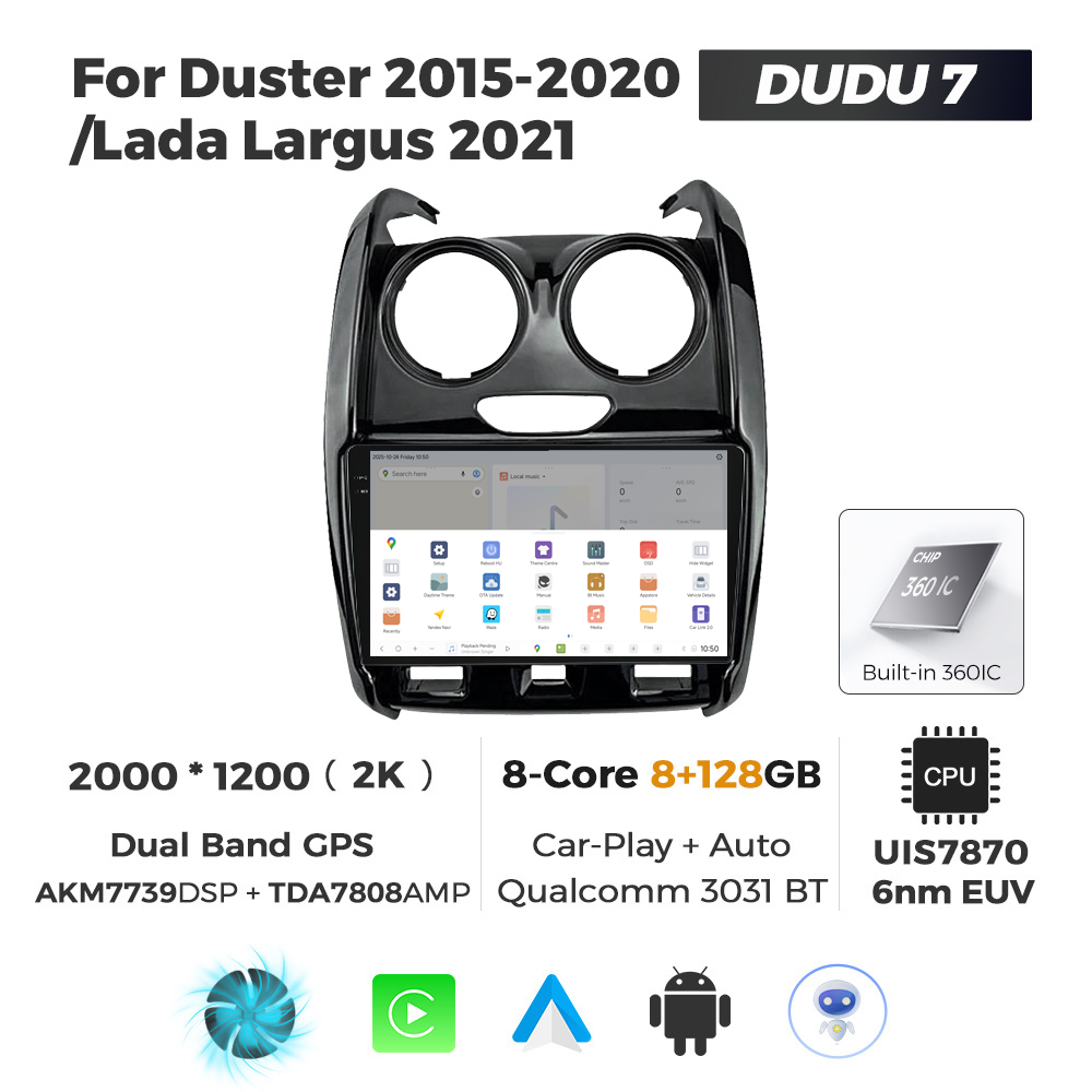 Navigatie Dedicata Renault Duster 2015-2020 DUDU7 9" 8GB RAM, 128GB ROM, Octacore, Ecran 2K, CarPlay&AndroidAuto, Android - imagine 4
