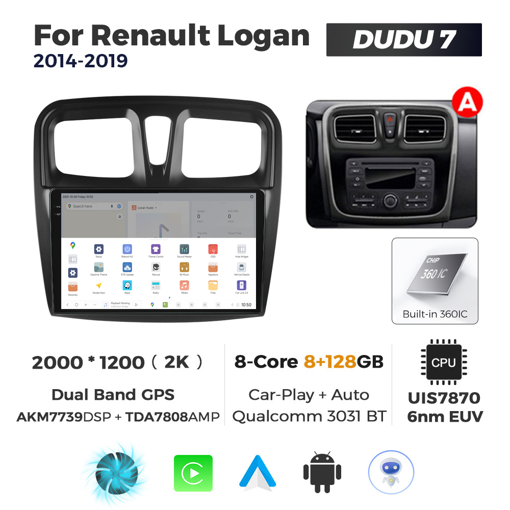 Navigatie Dedicata Renault Logan 2014-2019 Fante Patrate DUDU7 9" 8GB RAM, 128GB ROM, Octacore, Ecran 2K, CarPlay&AndroidAuto, Android - imagine 4