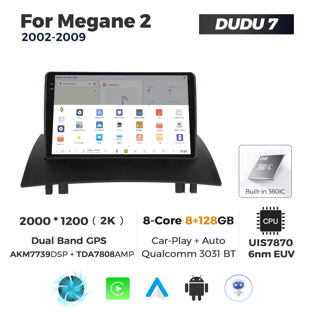 Navigatie Dedicata Renault Megan 2 2002-2009 DUDU7 9" 8GB RAM, 128GB ROM, Octacore, Ecran 2K, CarPlay&AndroidAuto, Android - imagine 4