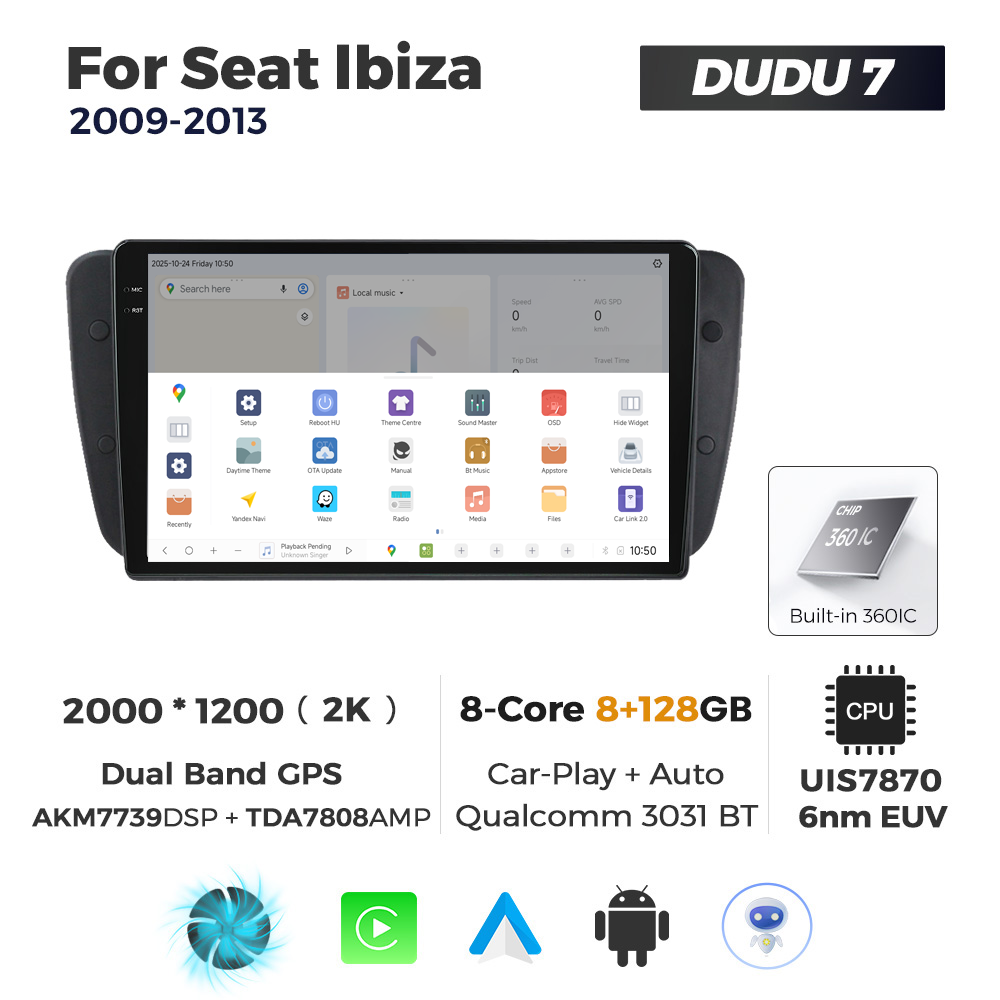 Navigatie Dedicata Seat Ibiza 2009-2013 DUDU7 9" 8GB RAM, 128GB ROM, Octacore, Ecran 2K, CarPlay&AndroidAuto, Android - imagine 4