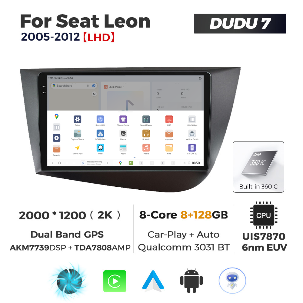 Navigatie Dedicata Seat Leon 2005-2012 DUDU7 9" 8GB RAM, 128GB ROM, Octacore, Ecran 2K, CarPlay&AndroidAuto, Android - imagine 4