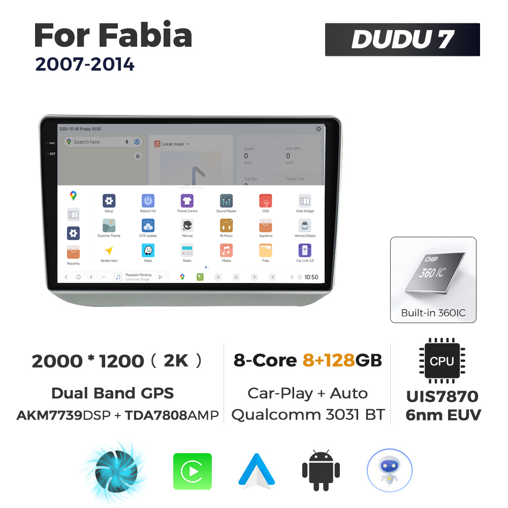 Navigatie Dedicata Skoda Fabia 2007-2014 DUDU7 9" 8GB RAM, 128GB ROM, Octacore, Ecran 2K, CarPlay&AndroidAuto, Android - imagine 4
