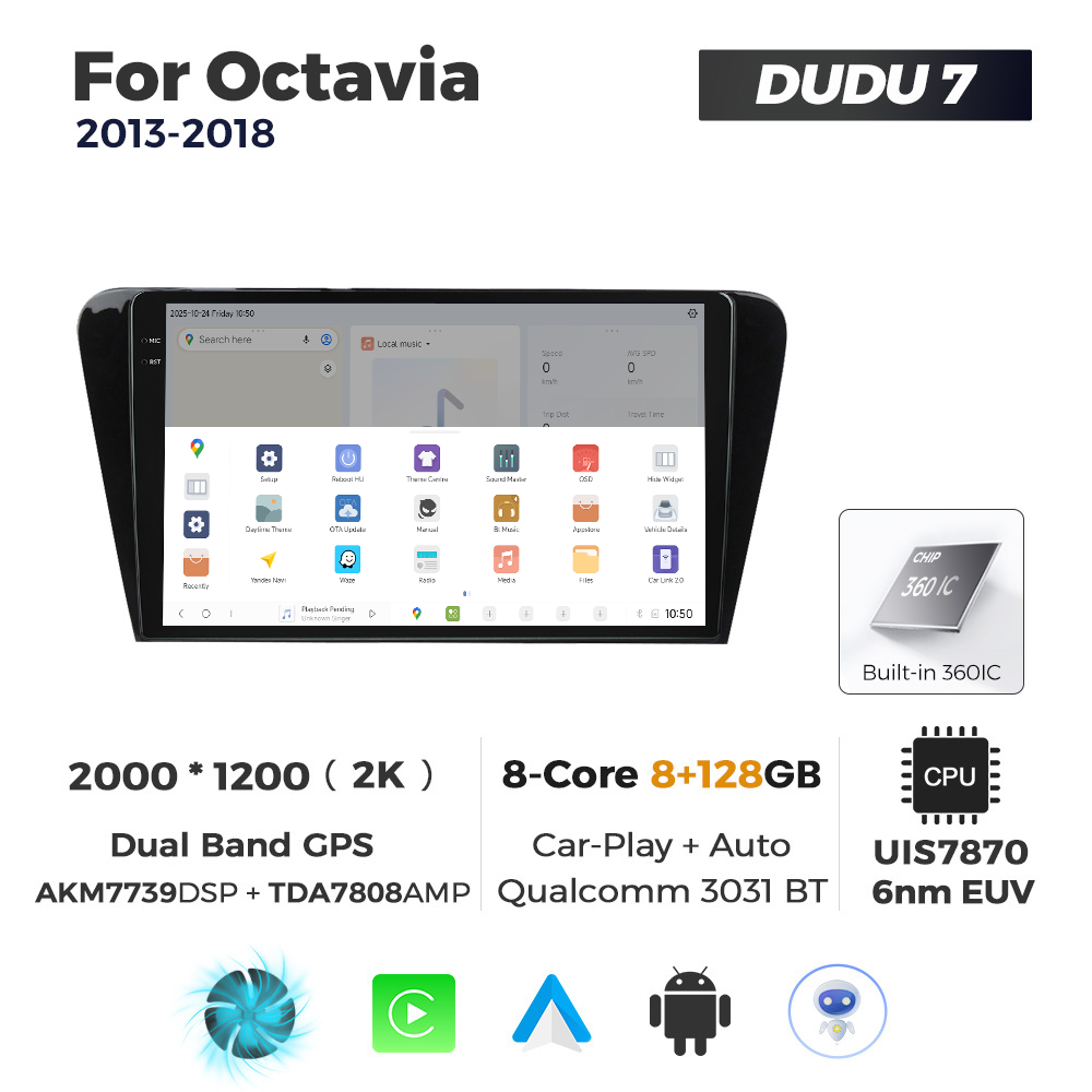 Navigatie Dedicata Skoda Octavia 2013-2018 DUDU7 9" 8GB RAM, 128GB ROM, Octacore, Ecran 2K, CarPlay&AndroidAuto, Android - imagine 4
