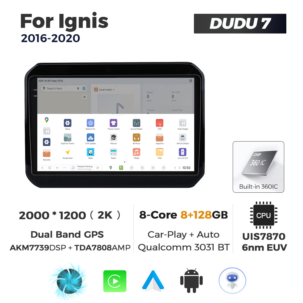 Navigatie Dedicata Suzuki Ignis 2016-2020 DUDU7 9" 8GB RAM, 128GB ROM, Octacore, Ecran 2K, CarPlay&AndroidAuto, Android - imagine 4
