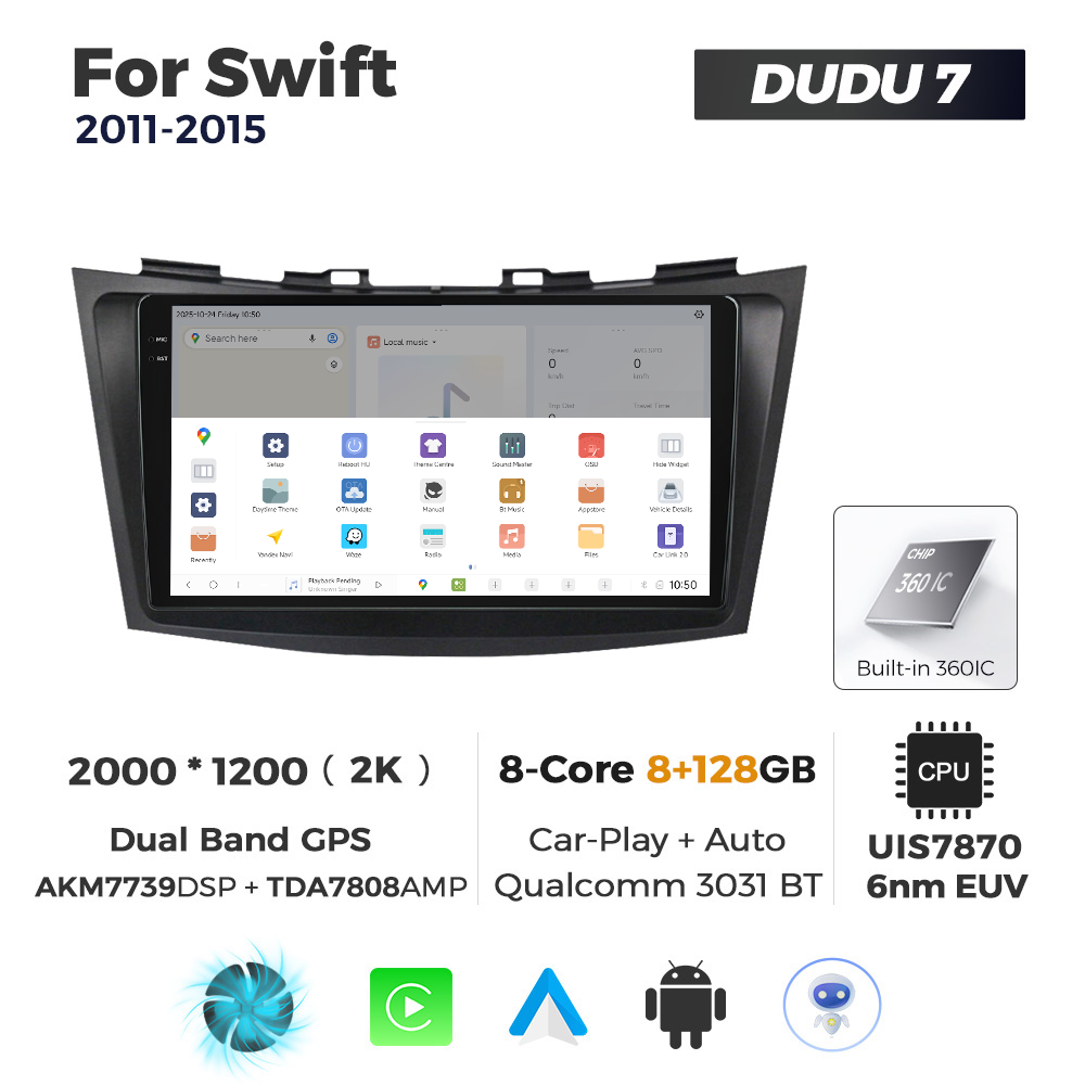 Navigatie Dedicata Suzuki Swift 2011-2015 DUDU7 9" 8GB RAM, 128GB ROM, Octacore, Ecran 2K, CarPlay&AndroidAuto, Android - imagine 4
