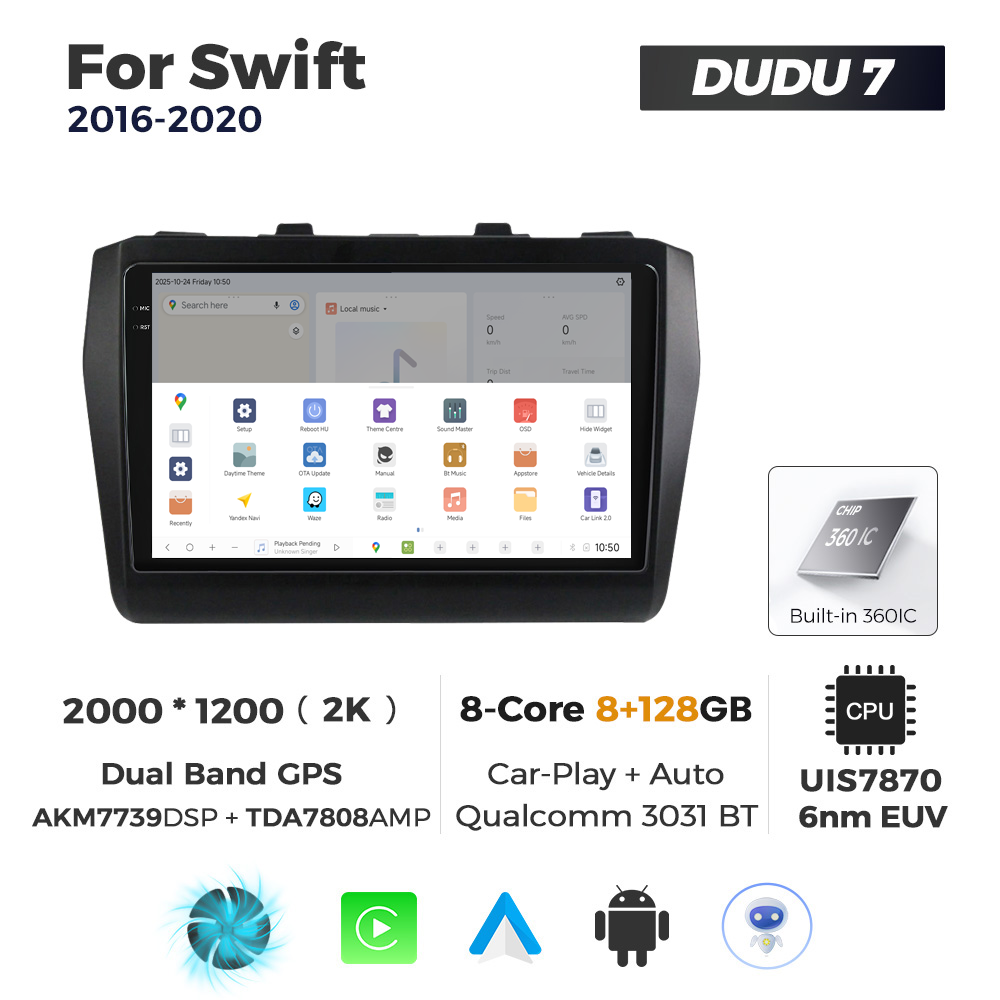 Navigatie Dedicata Suzuki Swift 2016-2020 DUDU7 9" 8GB RAM, 128GB ROM, Octacore, Ecran 2K, CarPlay&AndroidAuto, Android - imagine 4