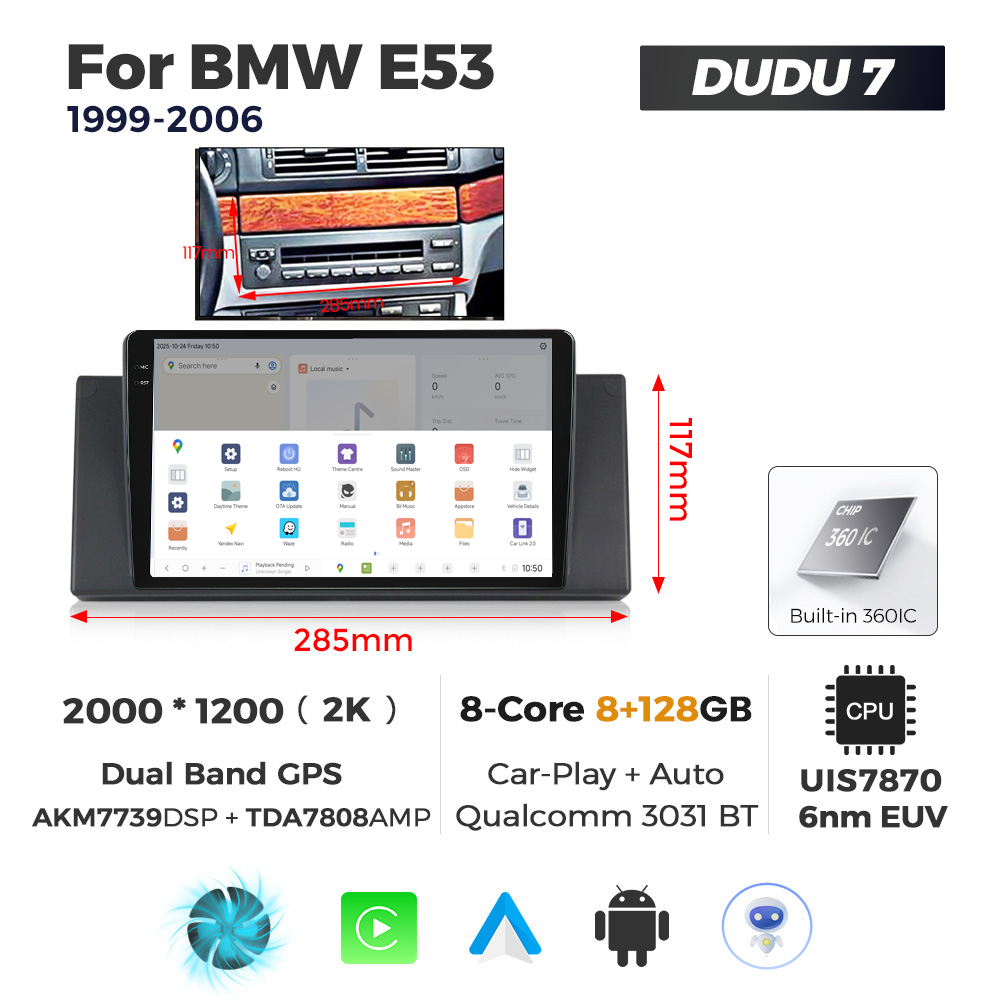 Navigatie Dedicata BMW X5 E53 1999-2006 DUDU7 9" 8GB RAM, 128GB ROM, Octacore, Ecran 2K, CarPlay&AndroidAuto, Android - imagine 4