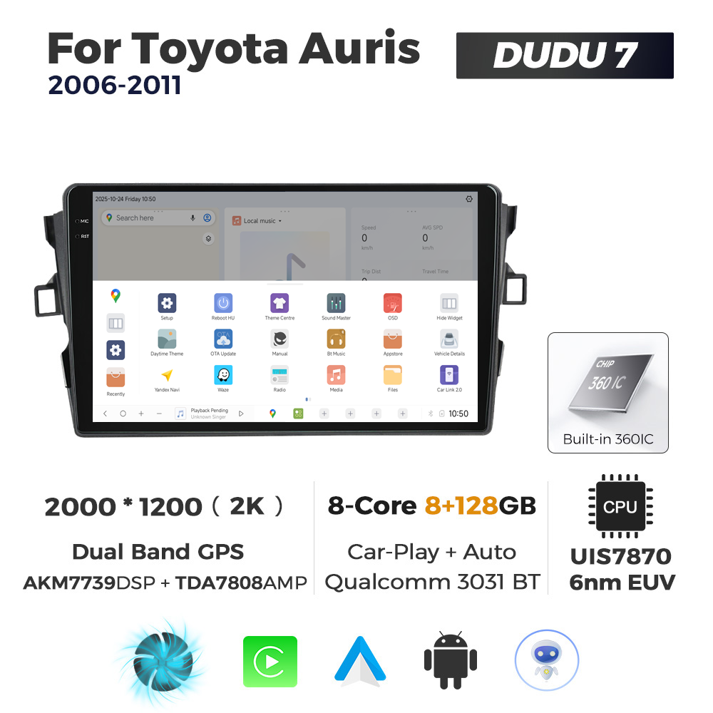 Navigatie Dedicata Toyota Auris 2006-2011 DUDU7 9" 8GB RAM, 128GB ROM, Octacore, Ecran 2K, CarPlay&AndroidAuto, Android - imagine 4