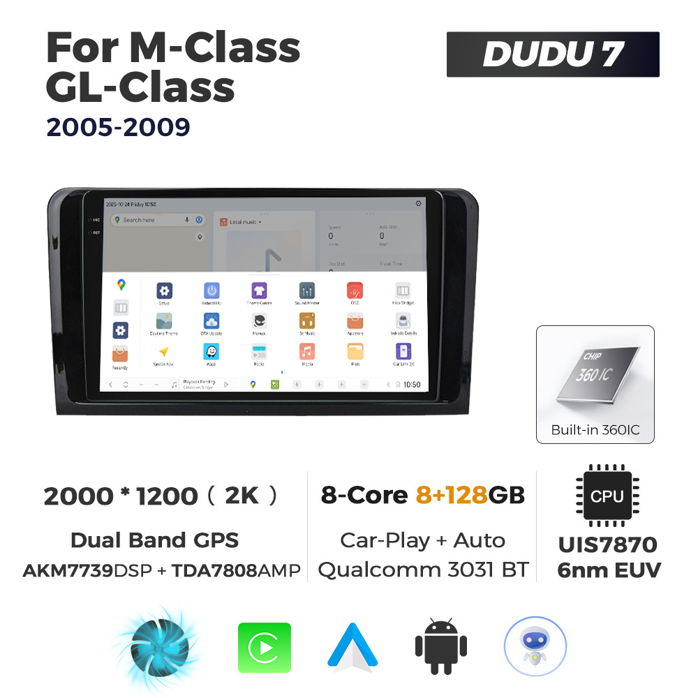 Navigatie Dedicata Benz ML/GL-Class 2005-2009 DUDU7 9" 8GB RAM, 128GB ROM, Octacore, Ecran 2K, CarPlay&AndroidAuto, Android - imagine 4