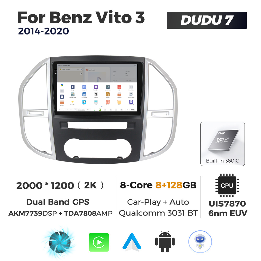 Navigatie Dedicata Benz Vito 3 2014-2020 DUDU7 9" 8GB RAM, 128GB ROM, Octacore, Ecran 2K, CarPlay&AndroidAuto, Android - imagine 4