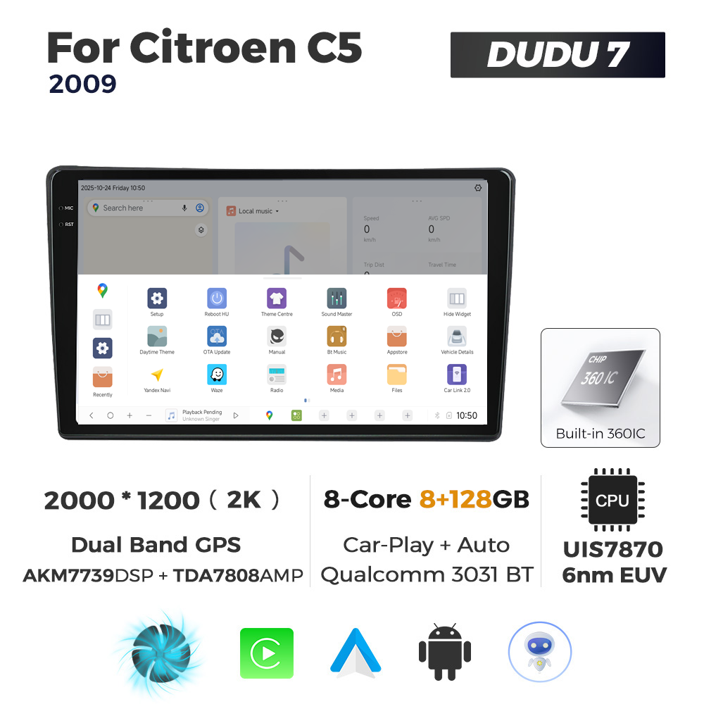 Navigatie Dedicata Citroen C5 DUDU7 9" 8GB RAM, 128GB ROM, Octacore, Ecran 2K, CarPlay&AndroidAuto, Android - imagine 4