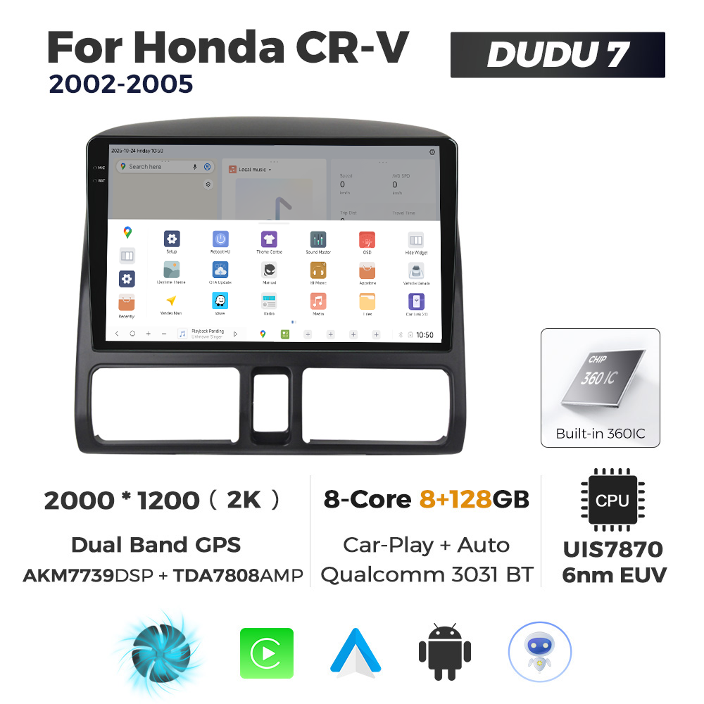 Navigatie Dedicata Honda CRV 2002-2005 DUDU7 9" 8GB RAM, 128GB ROM, Octacore, Ecran 2K, CarPlay&AndroidAuto, Android - imagine 4