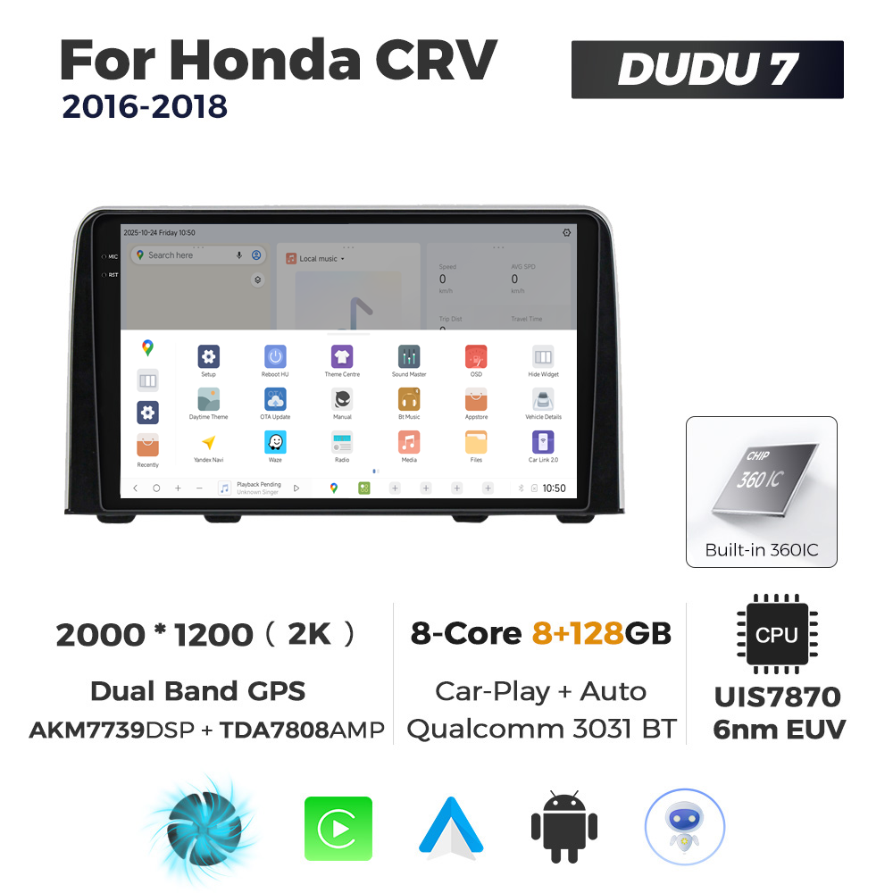 Navigatie Dedicata Honda CRV 2016-2018 DUDU7 9" 8GB RAM, 128GB ROM, Octacore, Ecran 2K, CarPlay&AndroidAuto, Android - imagine 4