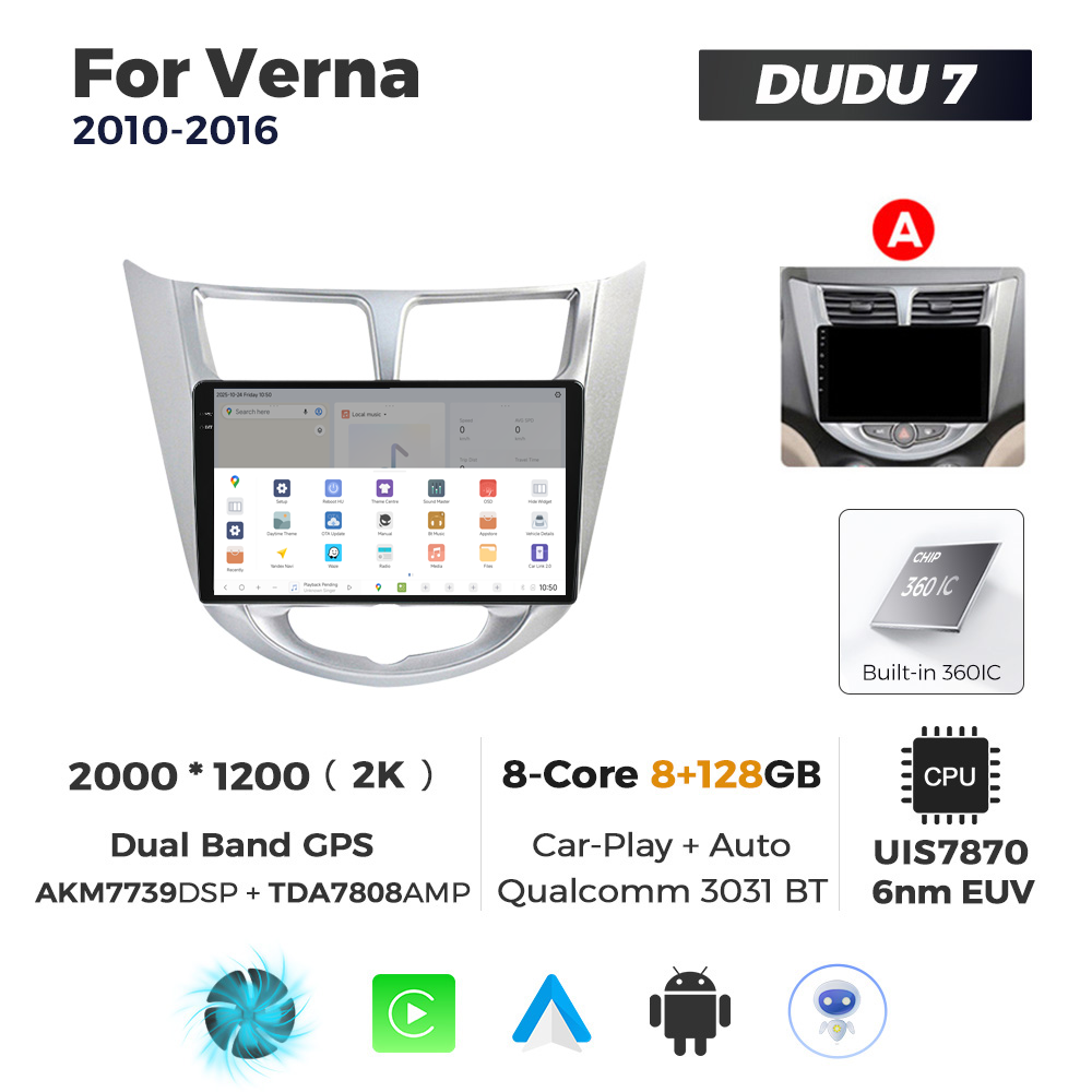 Navigatie Dedicata Hyundai Verna 2010-2016 DUDU7 9" 8GB RAM, 128GB ROM, Octacore, Ecran 2K, CarPlay&AndroidAuto, Android - imagine 4