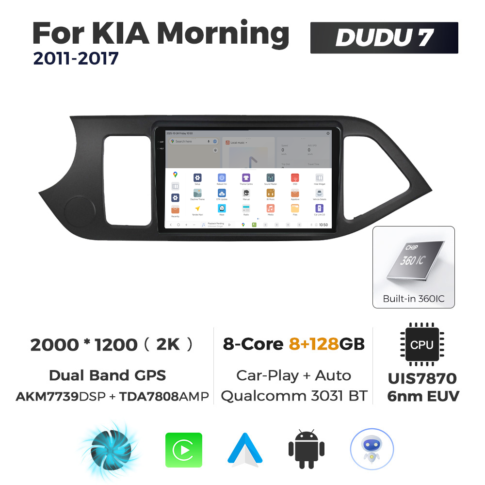 Navigatie Dedicata Kia Morning 2011-2017 DUDU7 9" 8GB RAM, 128GB ROM, Octacore, Ecran 2K, CarPlay&AndroidAuto, Android - imagine 4