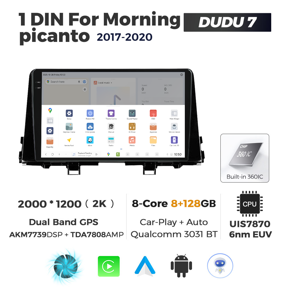 Navigatie Dedicata Kia Morning Picanto 2017-2020 DUDU7 9" 8GB RAM, 128GB ROM, Octacore, Ecran 2K, CarPlay&AndroidAuto, Android - imagine 5