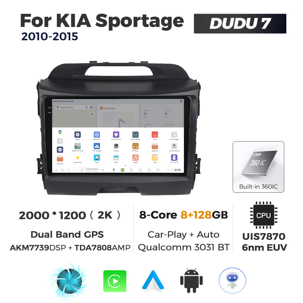 Navigatie Dedicata Kia Sportage 2010-2015 DUDU7 9" 8GB RAM, 128GB ROM, Octacore, Ecran 2K, CarPlay&AndroidAuto, Android - imagine 4