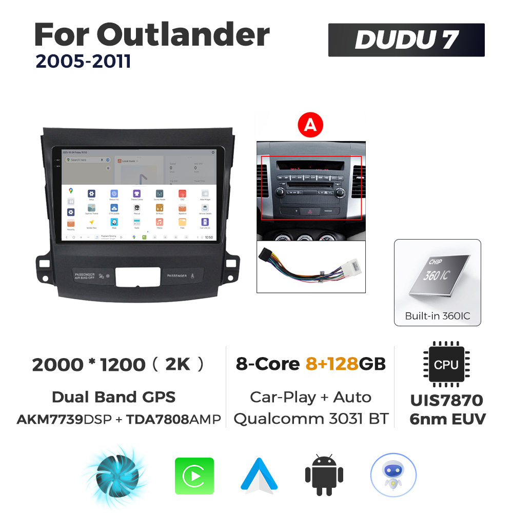 Navigatie Dedicata Mitsubishi Outlander 2005-2011 DUDU7 9" 8GB RAM, 128GB ROM, Octacore, Ecran 2K, CarPlay&AndroidAuto, Android - imagine 4