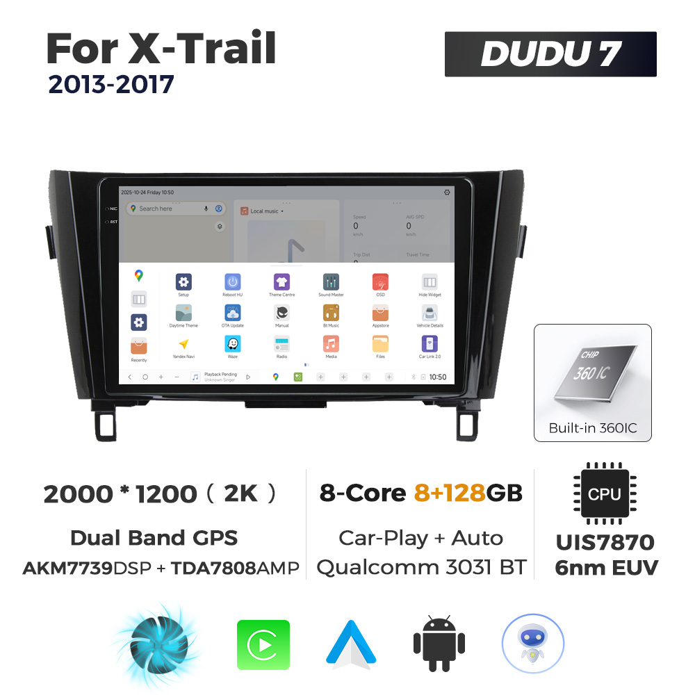 Navigatie Dedicata Nissan X-Trail 2013-2017 DUDU7 9" 8GB RAM, 128GB ROM, Octacore, Ecran 2K, CarPlay&AndroidAuto, Android - imagine 4