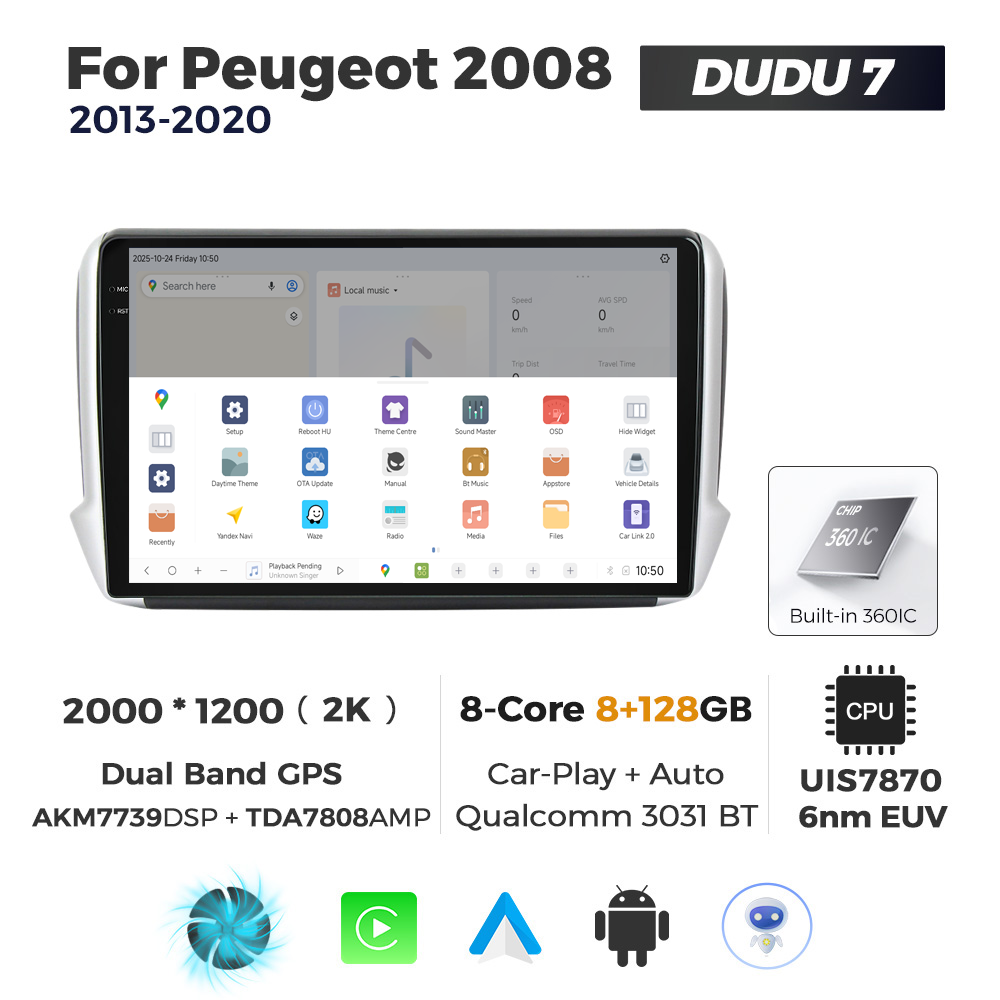 Navigatie Dedicata Peugeot 2008 2013-2020 DUDU7 9" 8GB RAM, 128GB ROM, Octacore, Ecran 2K, CarPlay&AndroidAuto, Android - imagine 4