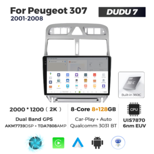 Navigatie Dedicata Peugeot 307 2001-2008 DUDU7 9" 8GB RAM, 128GB ROM, Octacore, Ecran 2K, CarPlay&AndroidAuto, Android - imagine 4