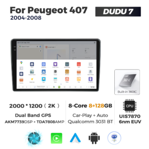 Navigatie Dedicata Peugeot 408 2001-2008 DUDU7 9" 8GB RAM, 128GB ROM, Octacore, Ecran 2K, CarPlay&AndroidAuto, Android - imagine 4