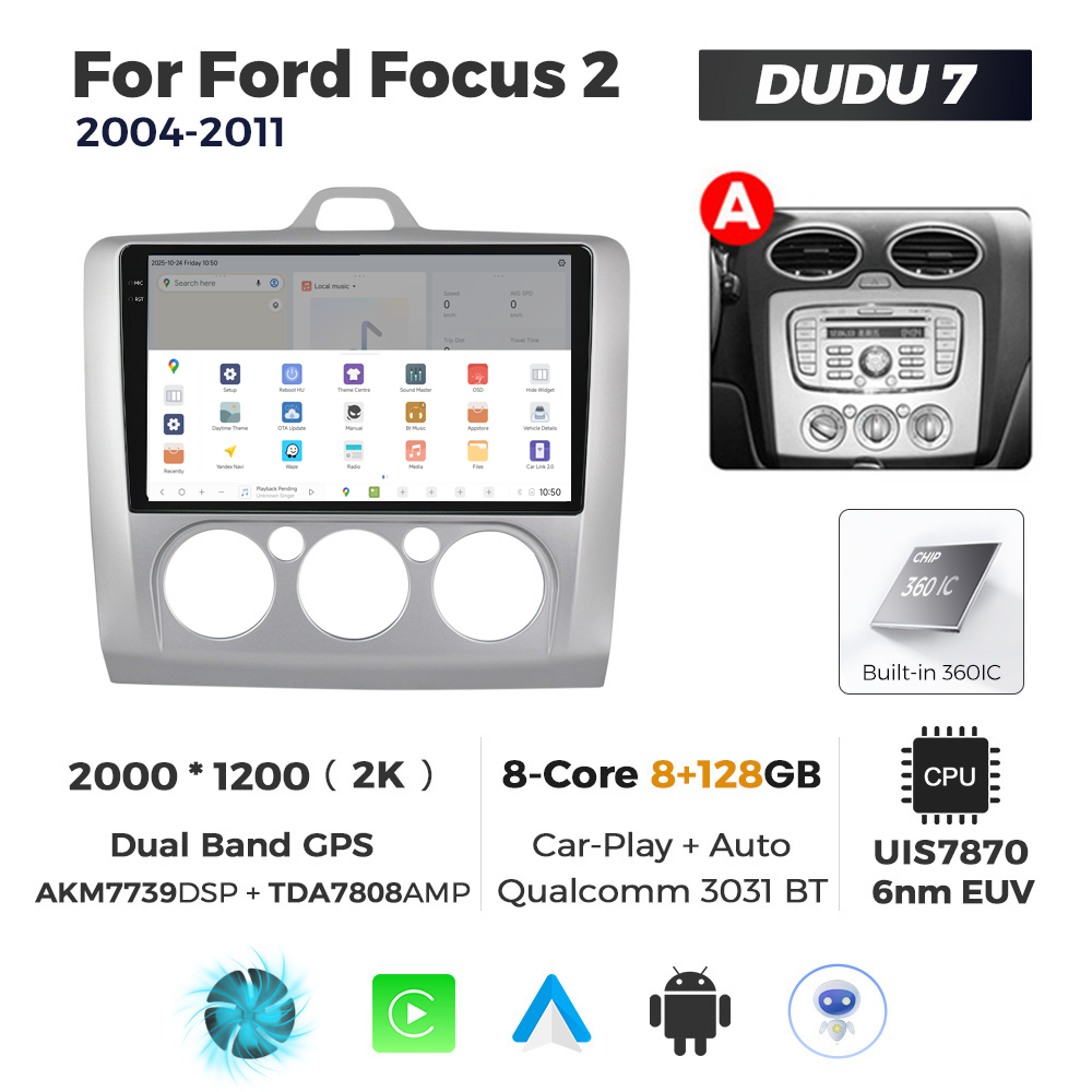 Navigatie Dedicata Ford Focus 2 2004-2011 AC DUDU7 9" 8GB RAM, 128GB ROM, Octacore, Ecran 2K, CarPlay&AndroidAuto, Android - imagine 4