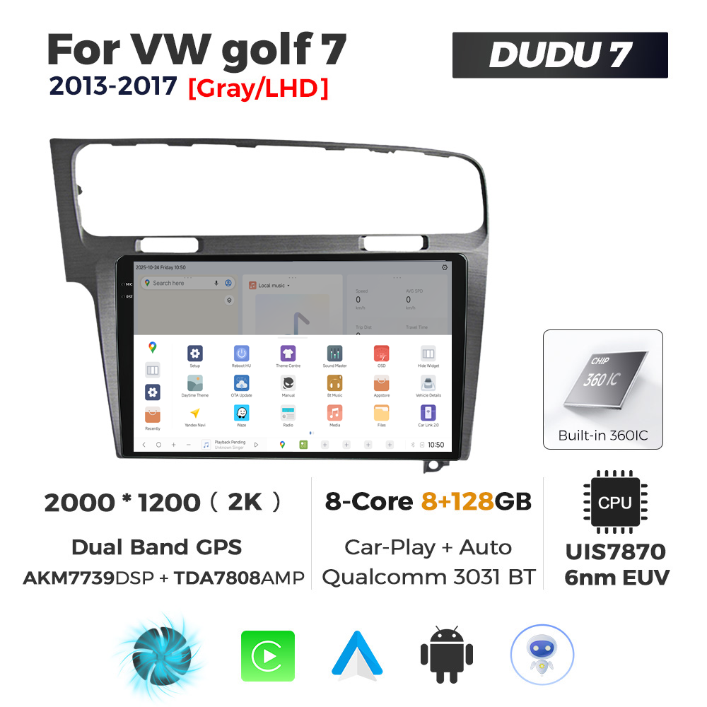 Navigatie Dedicata Volkswagen Golf 7 Gri 2013-2017 DUDU7 9" 8GB RAM, 128GB ROM, Octacore, Ecran 2K, CarPlay&AndroidAuto, Android - imagine 4