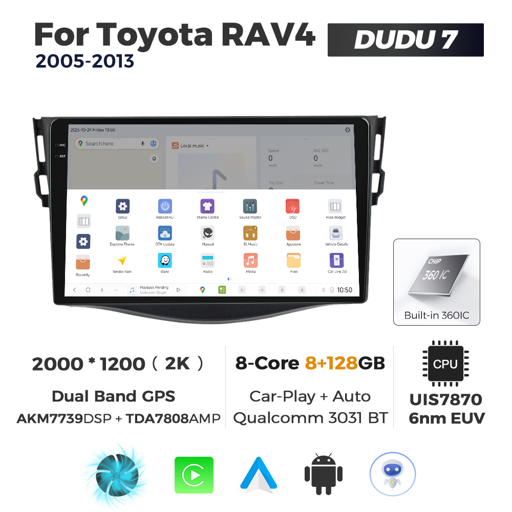 Navigatie Dedicata Toyota RAV4 2005-2013 DUDU7 9" 8GB RAM, 128GB ROM, Octacore, Ecran 2K, CarPlay&AndroidAuto, Android - imagine 4