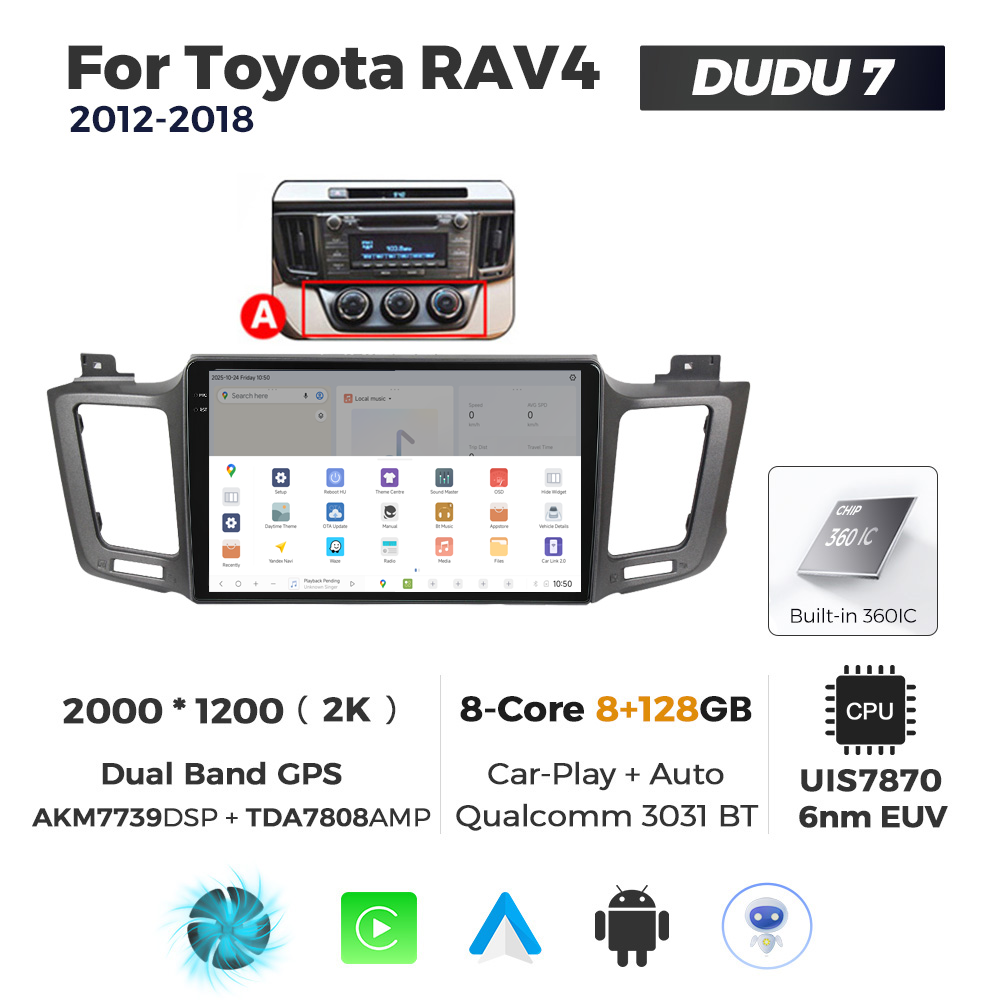 Navigatie Dedicata Toyota RAV4 2012-2018 DUDU7 9" 8GB RAM, 128GB ROM, Octacore, Ecran 2K, CarPlay&AndroidAuto, Android - imagine 4