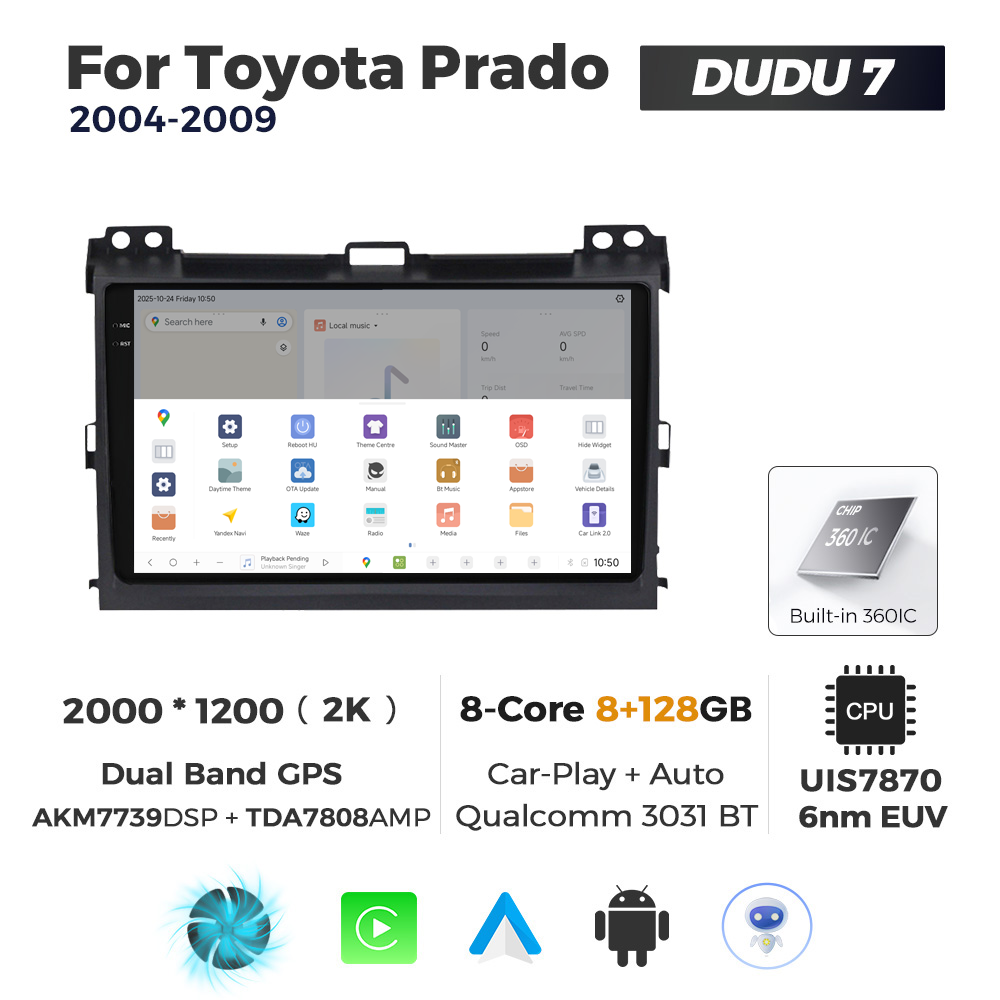 Navigatie Dedicata Toyota Prado 2004-2009 DUDU7 9" 8GB RAM, 128GB ROM, Octacore, Ecran 2K, CarPlay&AndroidAuto, Android - imagine 4