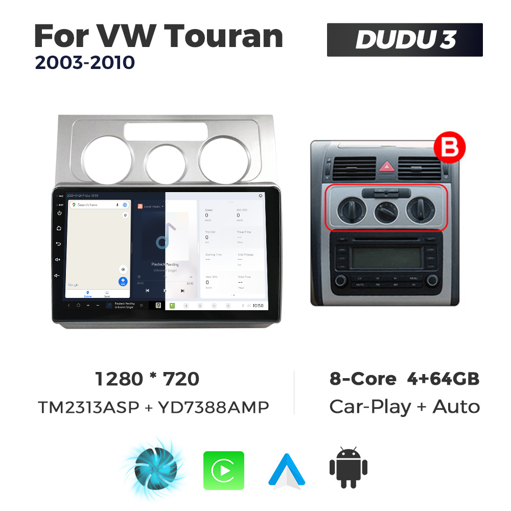 Navigatie Dedicata Volkswagen Touran 2003-2010 Gri DUDU3 10" 4GB RAM, 64GB ROM, Octacore, Ecran HD, CarPlay&AndroidAuto, Android - imagine 5