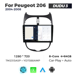 Navigatie Dedicata Peugeot 206 2004-2008 DUDU3 9" 4GB RAM, 64GB ROM, Octacore, Ecran HD, CarPlay&AndroidAuto, Android - imagine 5