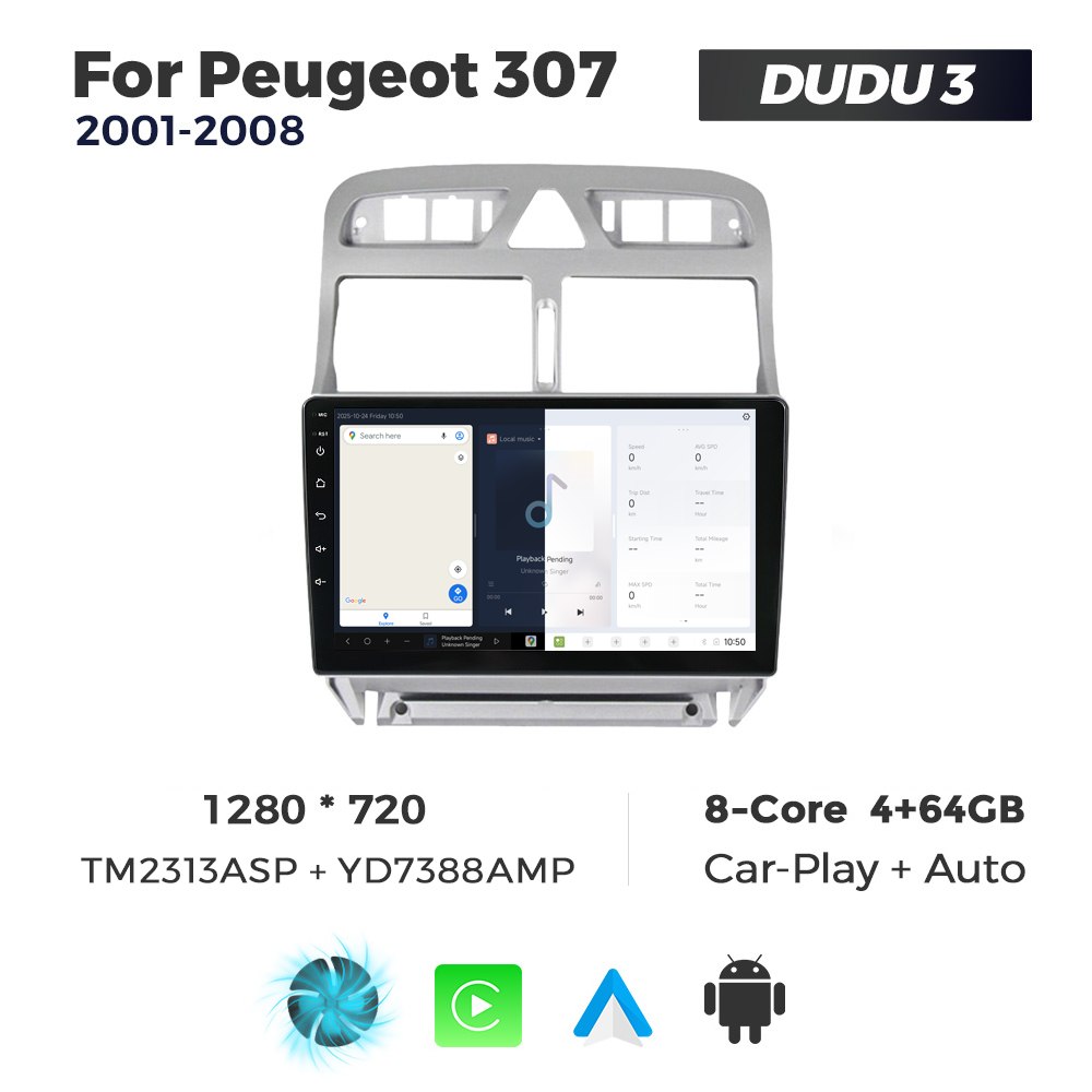 Navigatie Dedicata Peugeot 307 2001-2008 DUDU3 9" 4GB RAM, 64GB ROM, Octacore, Ecran HD, CarPlay&AndroidAuto, Android - imagine 5