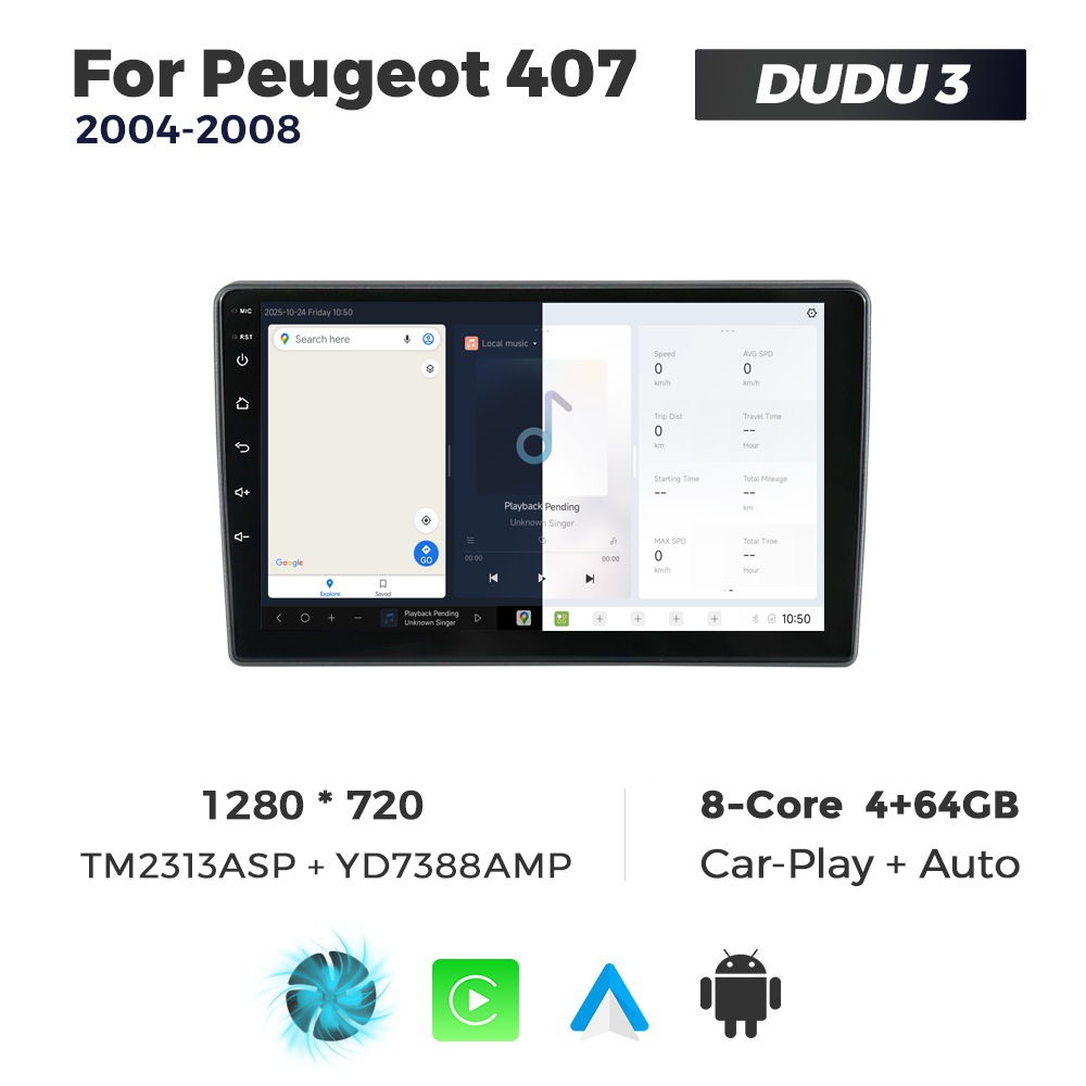 Navigatie Dedicata Peugeot 408 2001-2008 DUDU3 9" 4GB RAM, 64GB ROM, Octacore, Ecran HD, CarPlay&AndroidAuto, Android - imagine 5