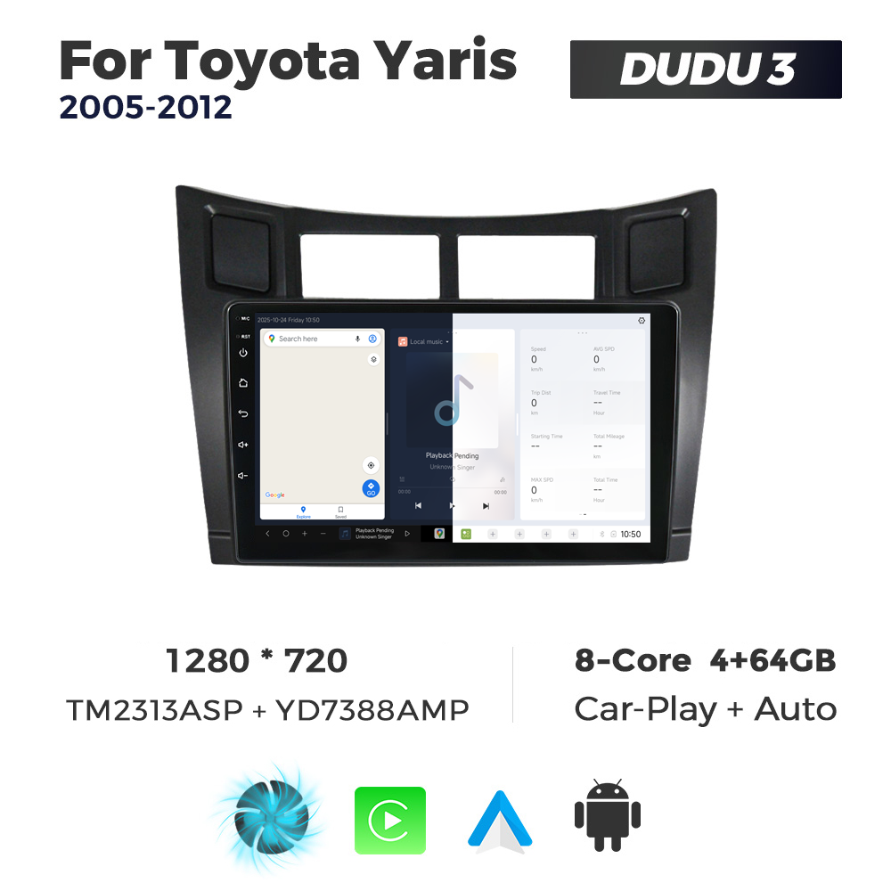 Navigatie Dedicata Toyota Yaris 2005-2012 DUDU3 9" 4GB RAM, 64GB ROM, Octacore, Ecran HD, CarPlay&AndroidAuto, Android - imagine 5