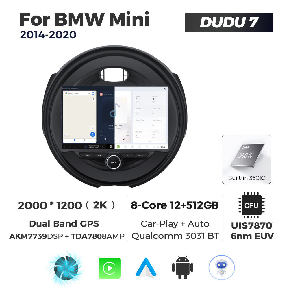 Navigatie Dedicata BMW MINI 2014-2020 DUDU7 9" 12GB RAM, 512GB ROM, Octacore, Ecran 2K, CarPlay&AndroidAuto, Android - imagine 5