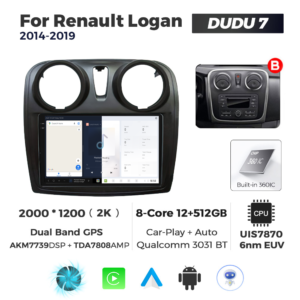 Navigatie Dedicata Renault Logan 2014-2019 Fante Rotunde DUDU7 9" 12GB RAM, 512GB ROM, Octacore, Ecran 2K, CarPlay&AndroidAuto, Android - imagine 5