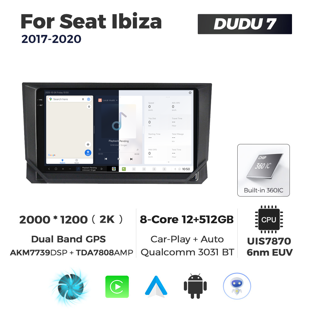 Navigatie Dedicata Seat Ibiza 2017-2020 DUDU7 9" 12GB RAM, 512GB ROM, Octacore, Ecran 2K, CarPlay&AndroidAuto, Android - imagine 5
