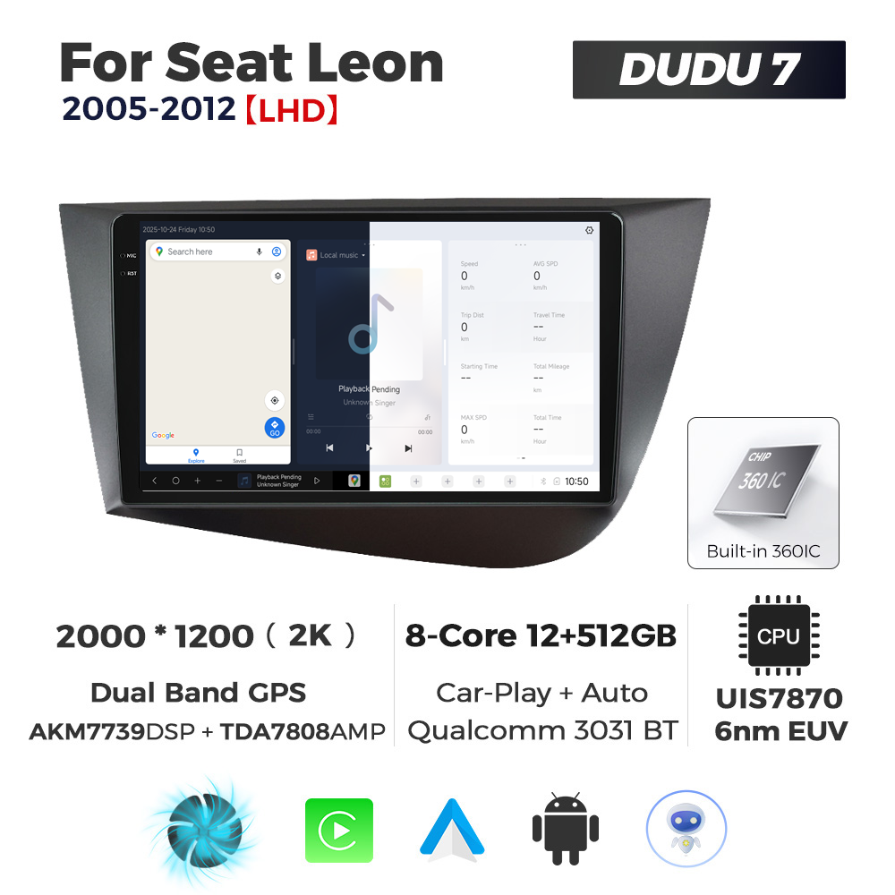 Navigatie Dedicata Seat Leon 2005-2012 DUDU7 9" 12GB RAM, 512GB ROM, Octacore, Ecran 2K, CarPlay&AndroidAuto, Android - imagine 5