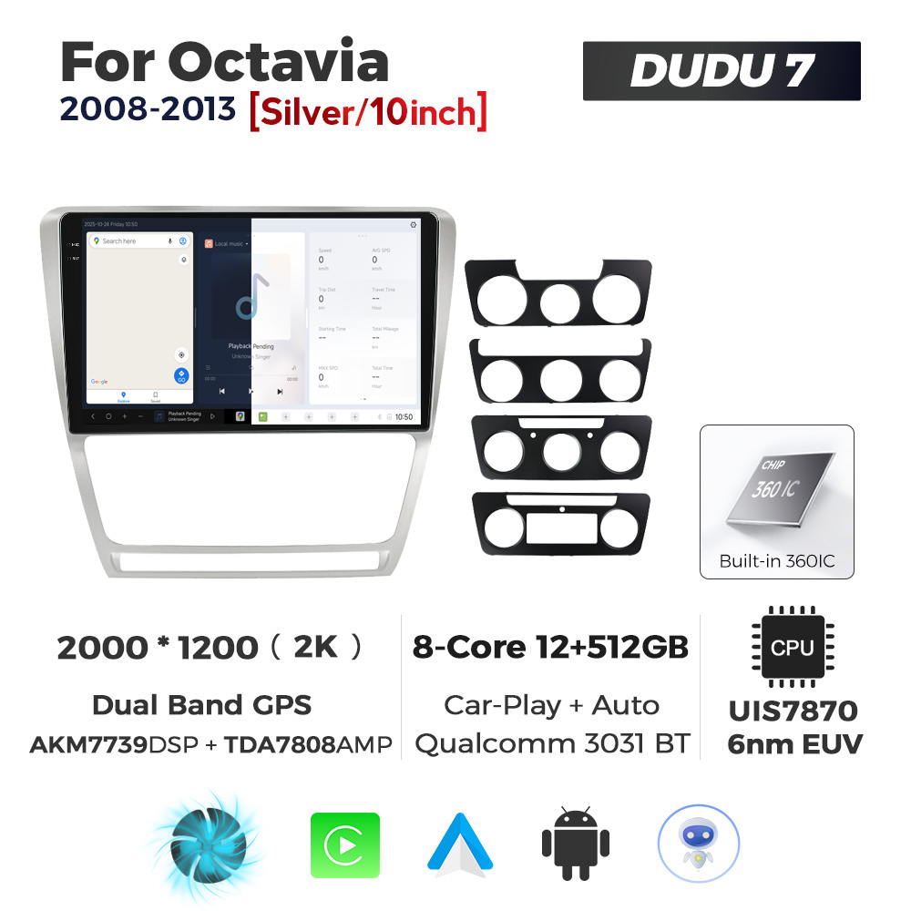 Navigatie Dedicata Skoda Octavia 2004-2013 Gri DUDU7 9" 12GB RAM, 512GB ROM, Octacore, Ecran 2K, CarPlay&AndroidAuto, Android - imagine 5