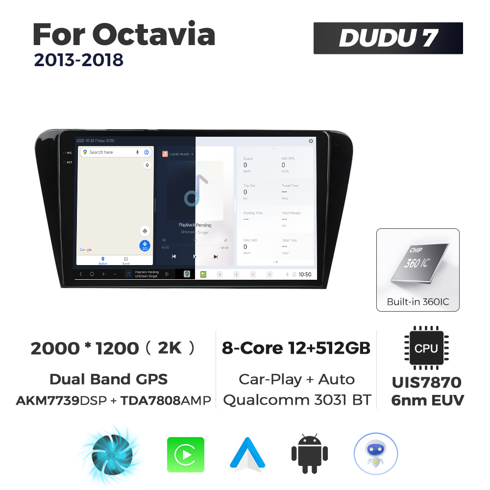 Navigatie Dedicata Skoda Octavia 2013-2018 DUDU7 9" 12GB RAM, 512GB ROM, Octacore, Ecran 2K, CarPlay&AndroidAuto, Android - imagine 5