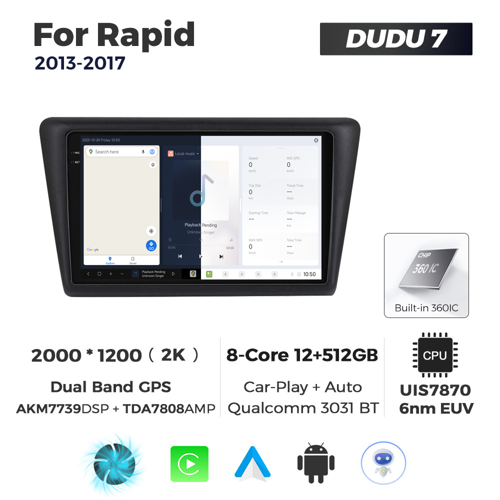 Navigatie Dedicata Skoda Rapid 2013-2017 DUDU7 9" 12GB RAM, 512GB ROM, Octacore, Ecran 2K, CarPlay&AndroidAuto, Android - imagine 5