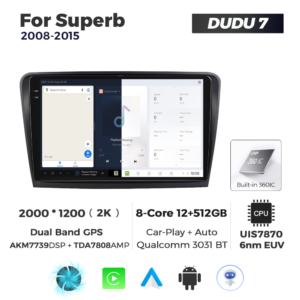 Navigatie Dedicata Skoda Superb 2008-2015 DUDU7 9" 12GB RAM, 512GB ROM, Octacore, Ecran 2K, CarPlay&AndroidAuto, Android - imagine 5