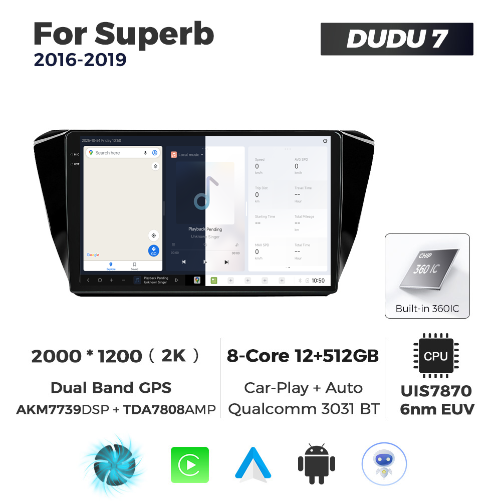 Navigatie Dedicata Skoda Superb 2016-2019 DUDU7 9" 12GB RAM, 512GB ROM, Octacore, Ecran 2K, CarPlay&AndroidAuto, Android - imagine 5